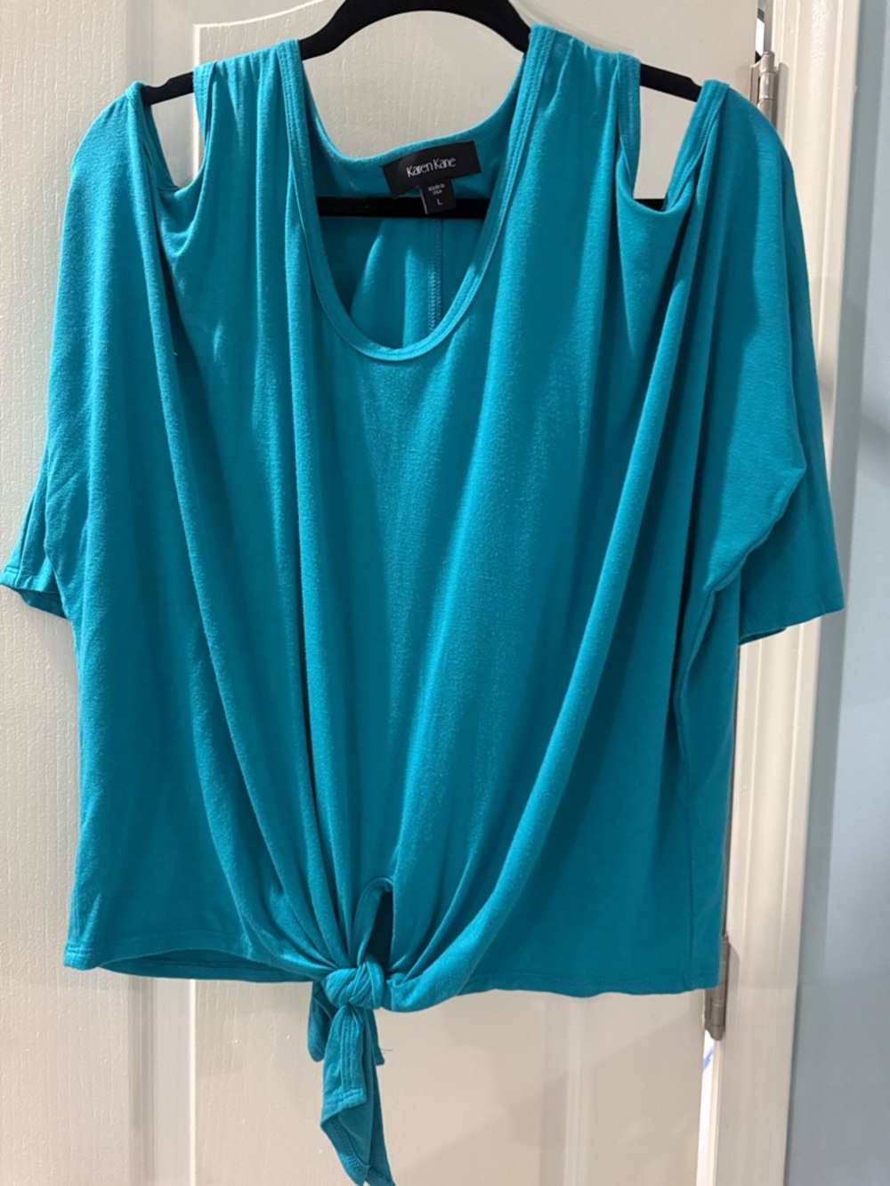 Karen Kane Teal Cold-Shoulder Tie-Front Top